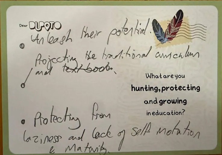 Handwritten postcard: unleash their potential, protecting from lack of self-motivation