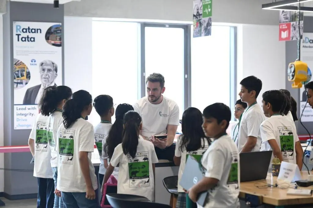 Elfyn Wyn Jones with a group of students on a partner programme
