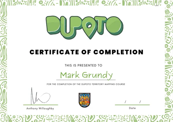 Dupoto Territory Mapping certificate of completion