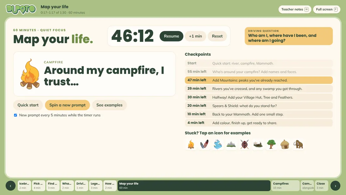 Map your life: a 60-minute timer with checkpoints and prompts