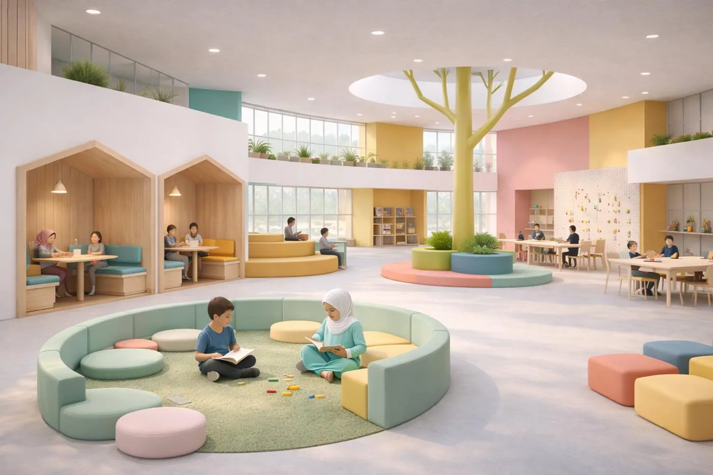 Concept render of a learning village interior
